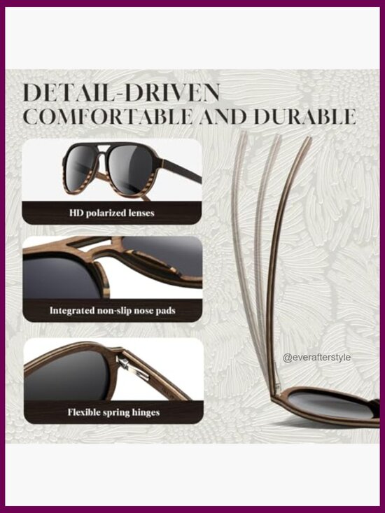 Oak & Maple Wood Sunglasses Polarized UV400 Lenses Aviator Style